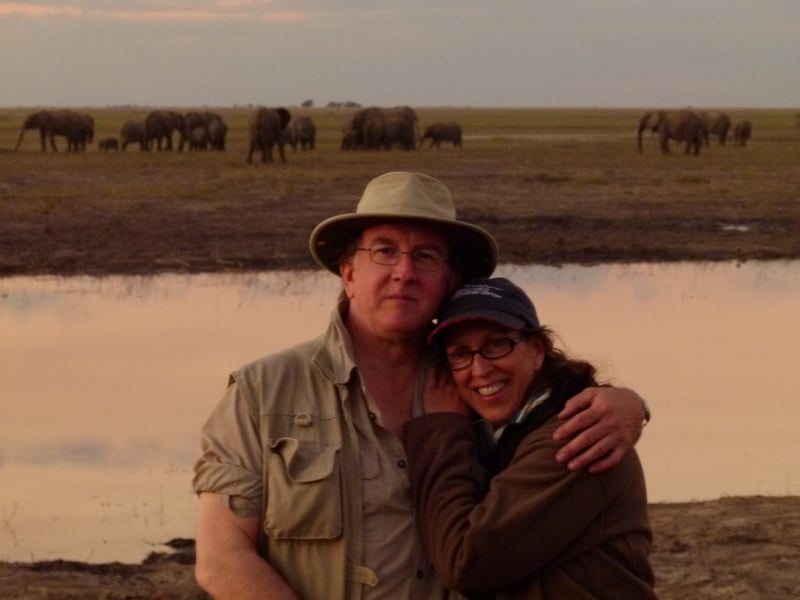 Condo ship owners on safari in Africa with herd of elephants
