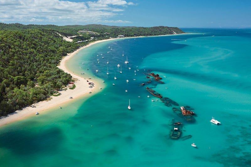 Aerial view of the shipwrecks in Tangalooma.