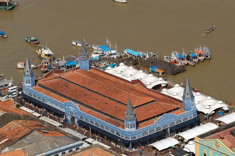 Aerial shot of Belem markets in Brazil, which could qualify for UNESCO due to its historical significance