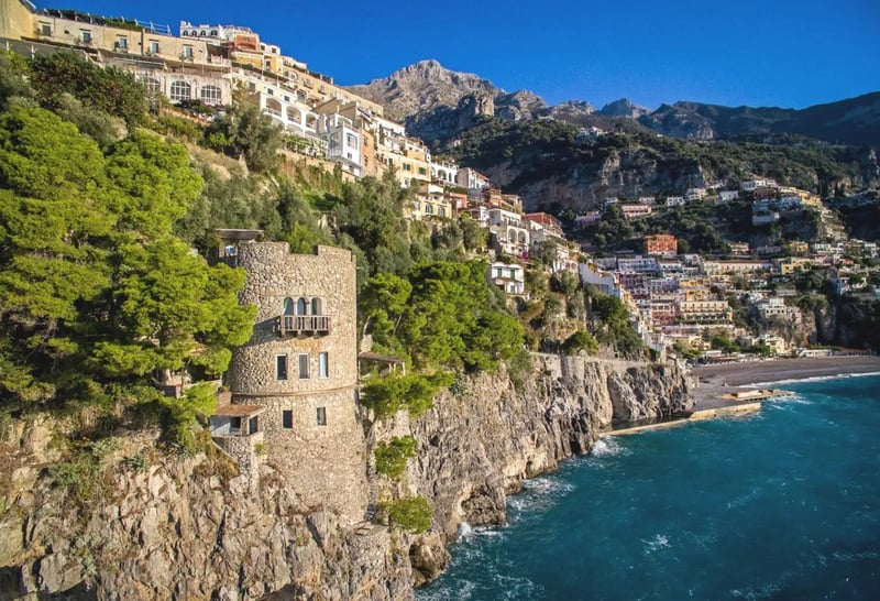 Positano castle on Airbnb built into the cliffs edge over the Mediterranean Sea