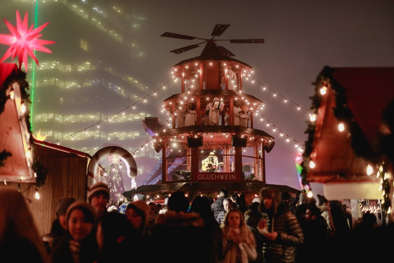 Vancouver Christmas market with pyramid and fog, one of norht Americas best Christmas markets