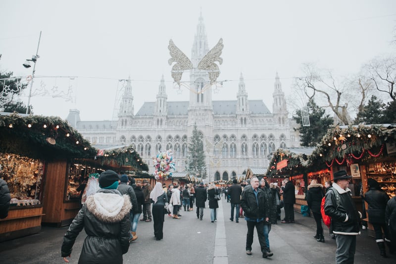 The busy Viennese Christmas Market with city hall as a backdrop