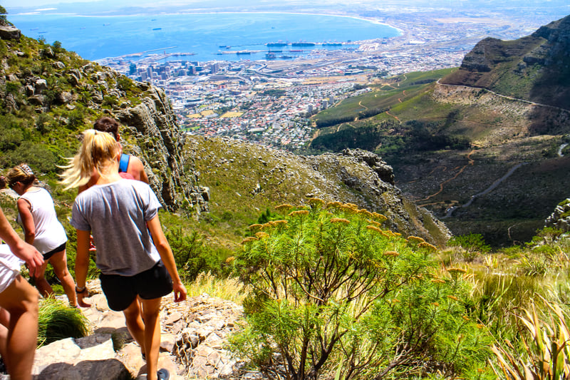 Hiking Platteklip Gorge on Table Mountain, Cape Town, South Africa, known as one of the best day hikes in the world