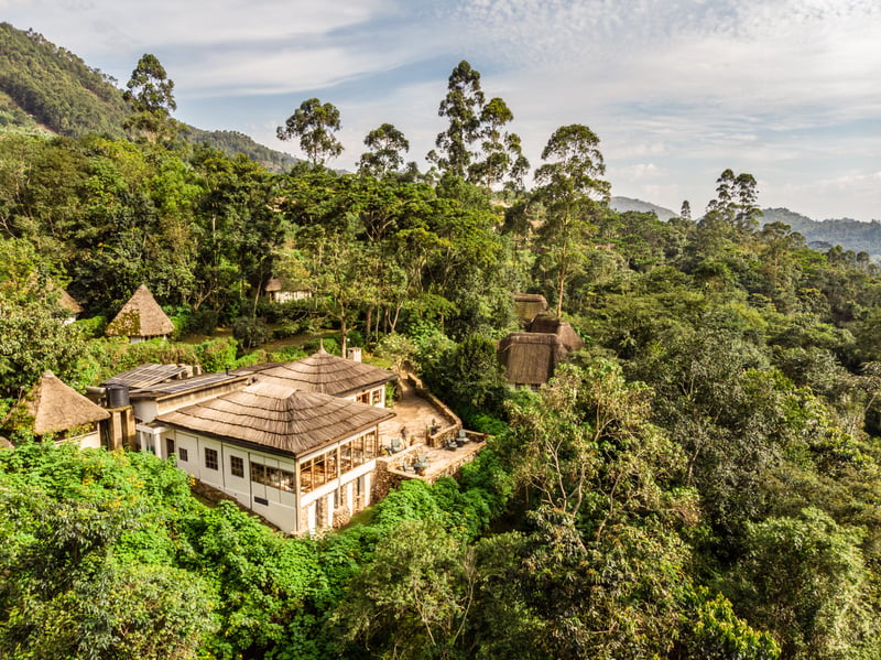 Aerial view of Volcanoes Safaris Eco Lodge in Bwindi Impenetrable Forest,  Uganda 