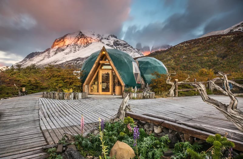 Premium  tent at Patagonia Eco-Lodge with spectacular mountainscape in the background