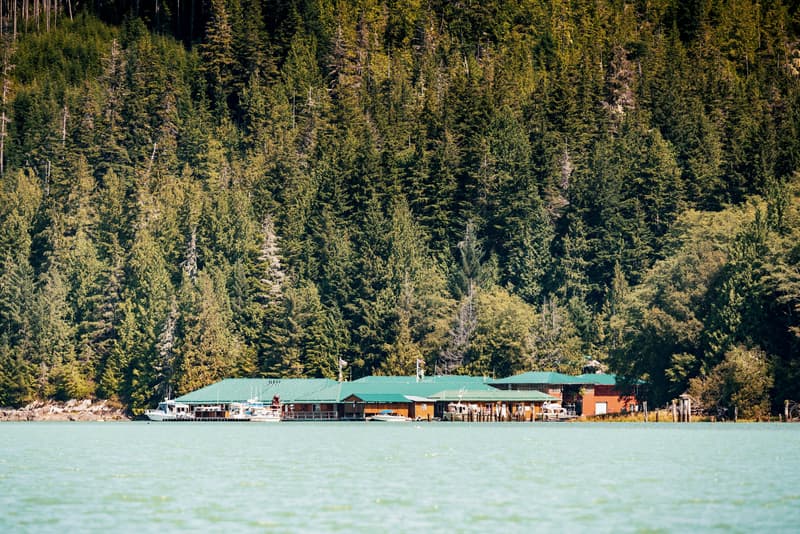 Knight Inlet eco Lodge Canada on the lake surrounded by pine firest