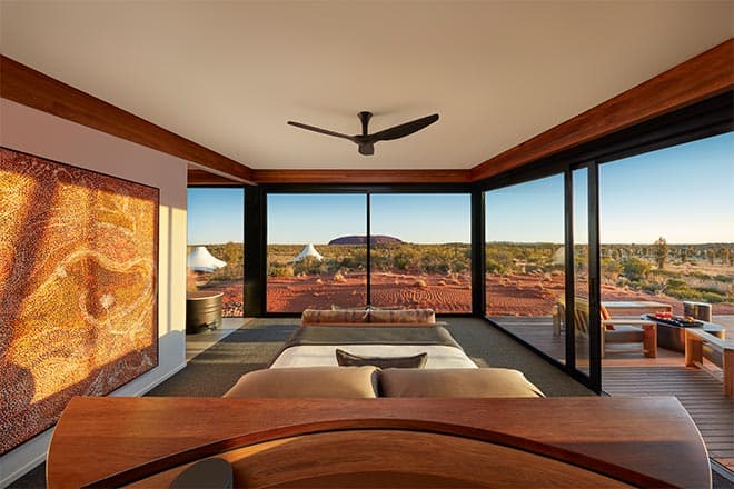 Room viewLongitude 131 eco tourism lodge room view of Uluru in Australia