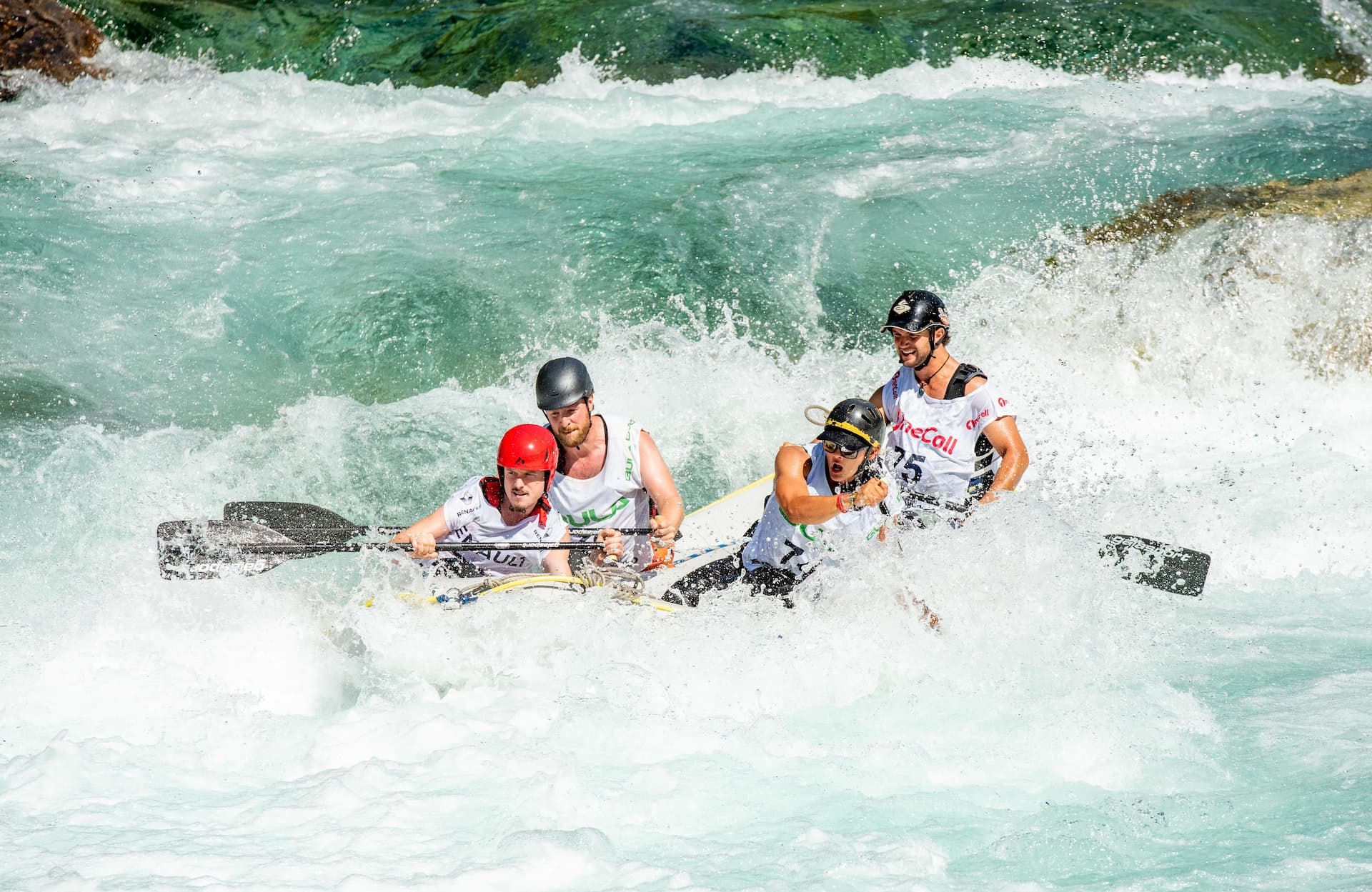 Group of four rafting rapids in Voss, Europe's adventure sports capital