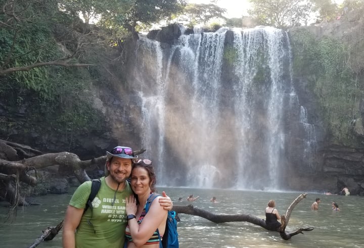 Misty and Dean at a waterfall in Costa Rica