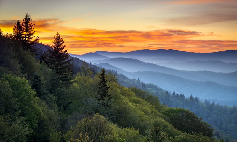 Great Smoky Mountains National Park Scenic Sunrise Landscape of the Appalachian trail