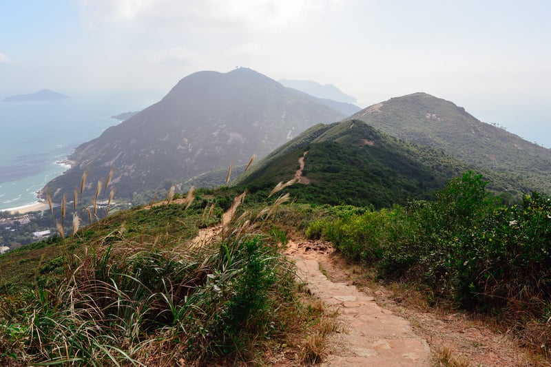 Hiking the Dragon`s Back Trail, Hong Kong. To reach Shek O Peak the highest point of the Dragons Back hike