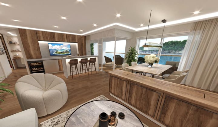 Living room of a home on a residential world cruise
