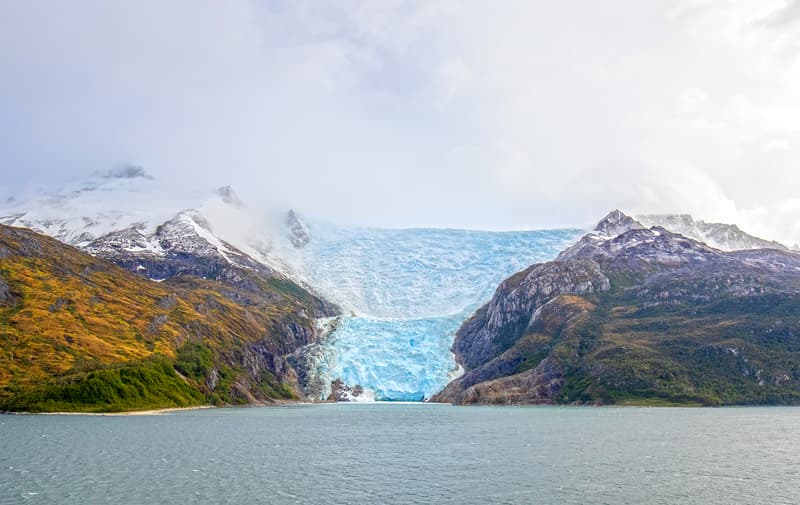 River Cruising in Glacier Alley - Patagonia Chile - Landscape of beautiful mountains glaciers and waterfall