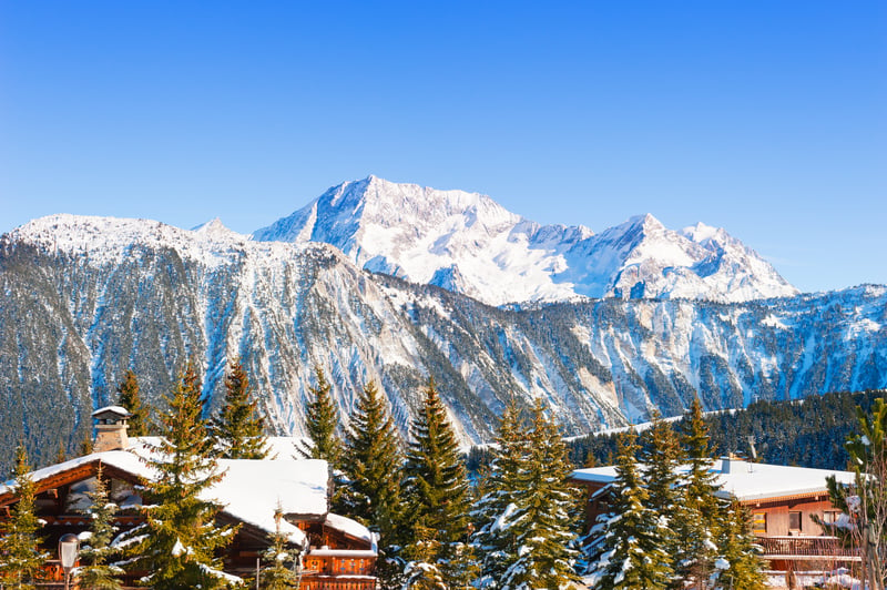 Courchevel luxury ski resort in Alps mountains, France. Winter landscape.