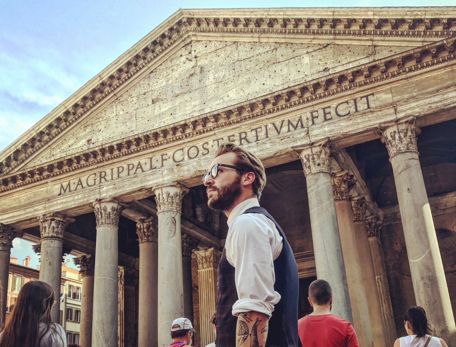 Hipster Solo Traveler checking out European architecture 