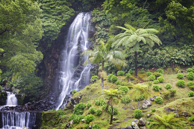 Azores waterfall in Atlantic and Caribbean islands