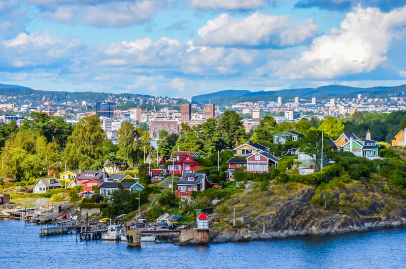 Homes on the green banks of Oslo, Norway