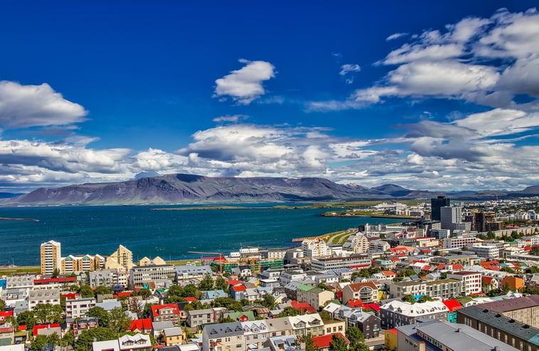 Reykjavik, Iceland with mountains in background