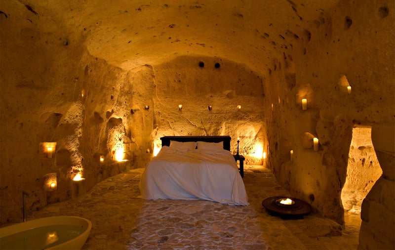 One bedroom of the Desert Cave Hotel, Australia