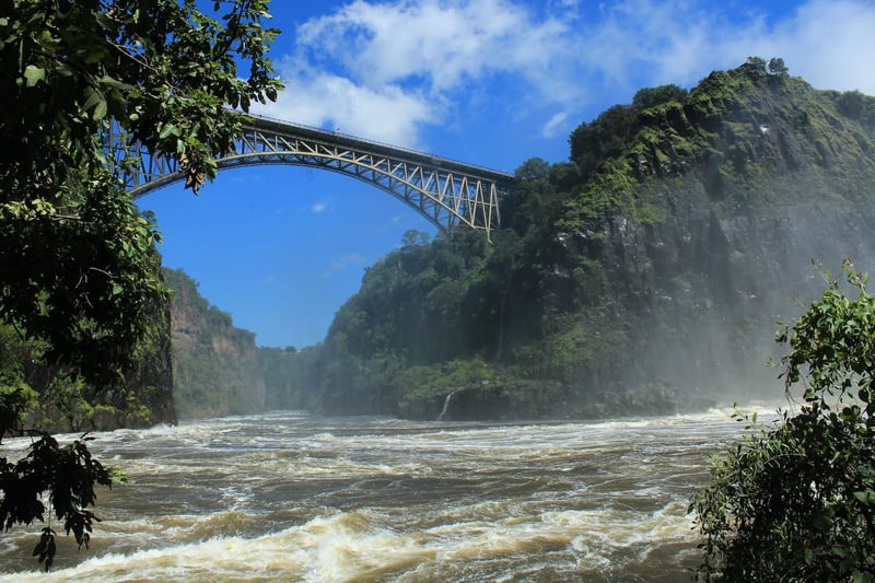 Zambezi Bridge and river rapids popular for watersports