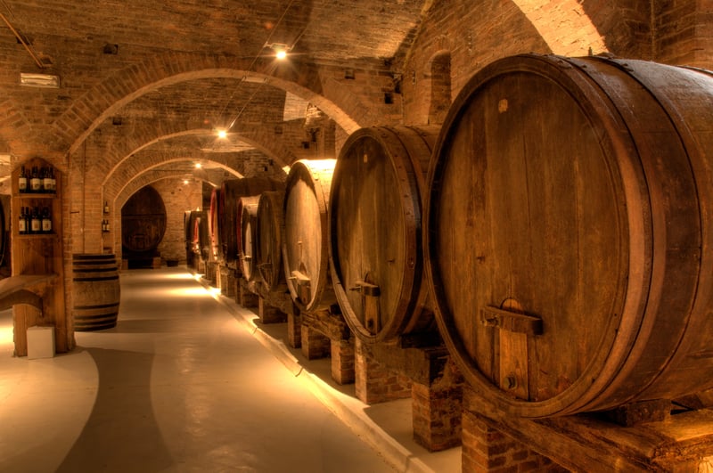 Barrels of wine on tap