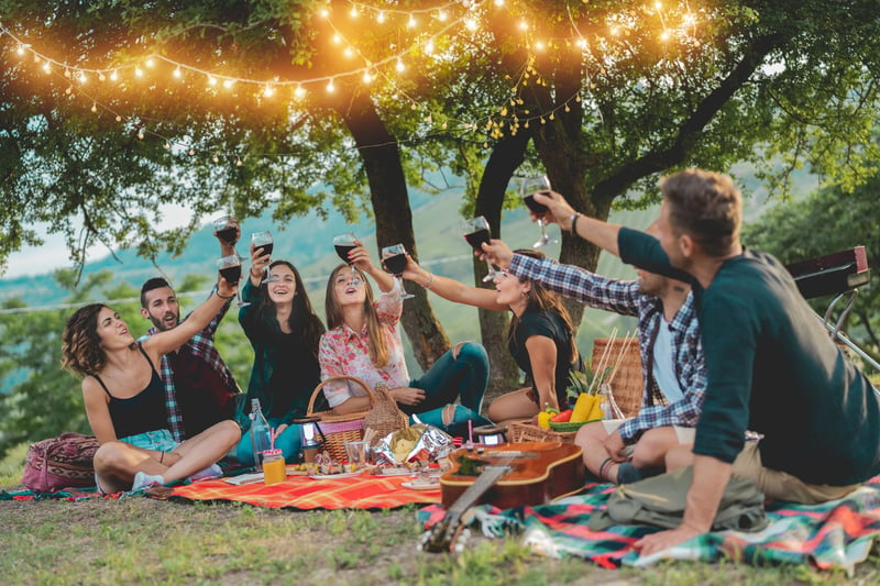 Group of friends enjoying a wine festival