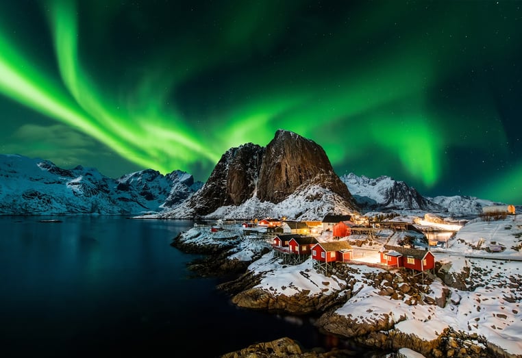 Northern Lights over Lofoten Islands traveling Scandinavia