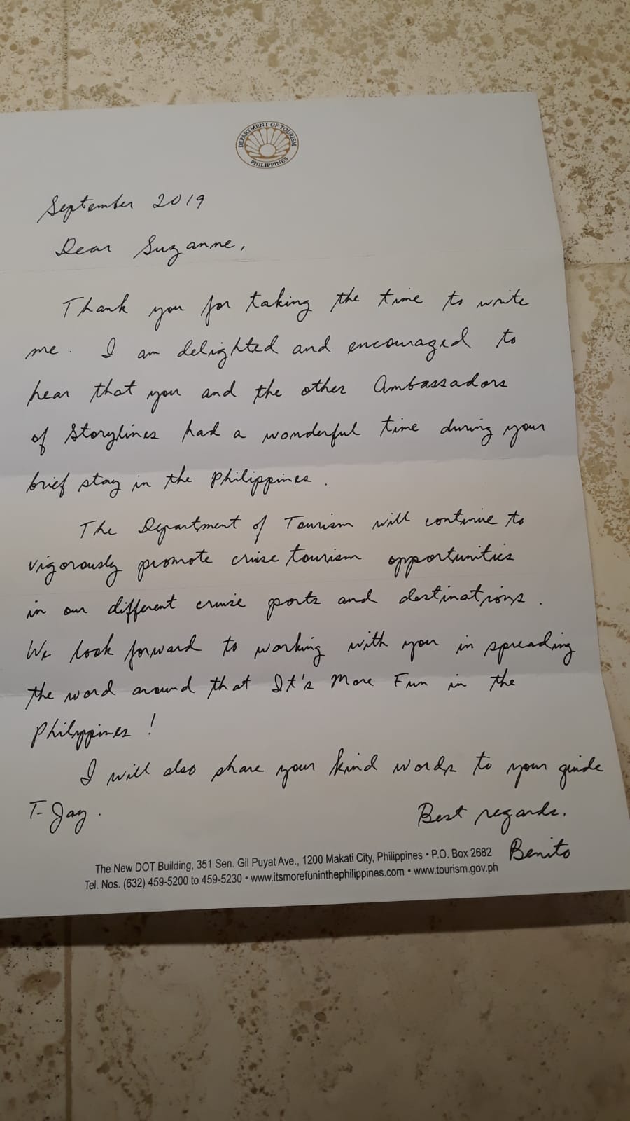 Letter of recommendation from Philippines Government